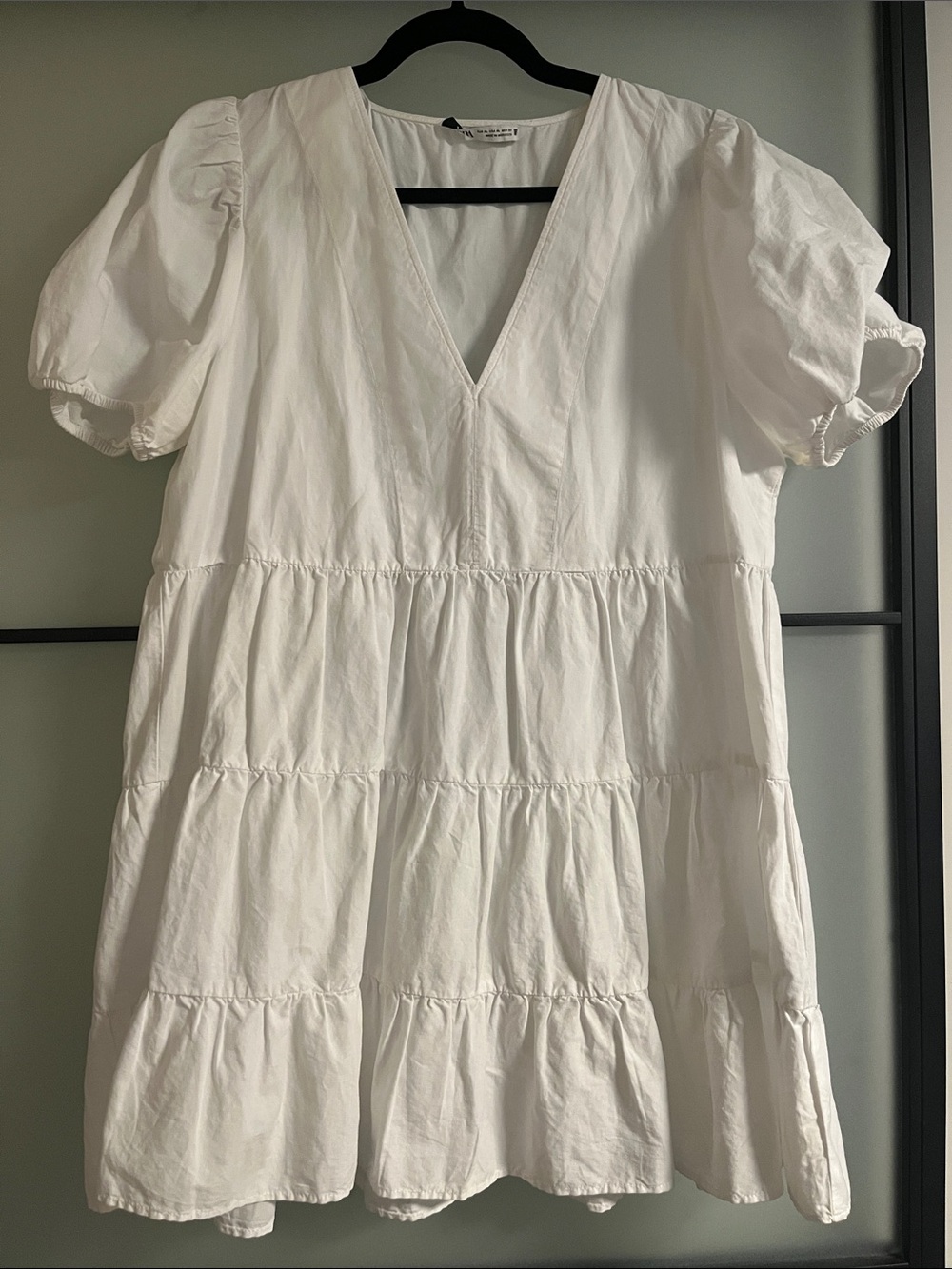 Zara White Puff Sleeve Mini Dress